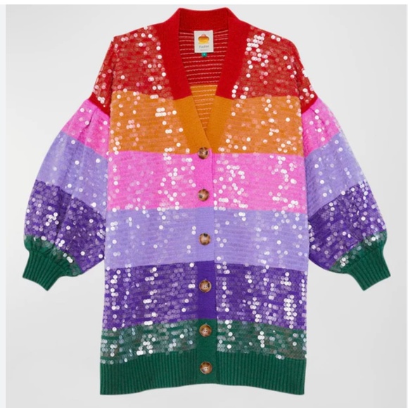 Farm Rio Small S rainbow striped sequin cardigan - Picture 6 of 9